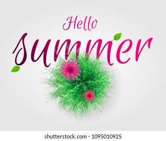 Vector green grass. Hello summer banner.