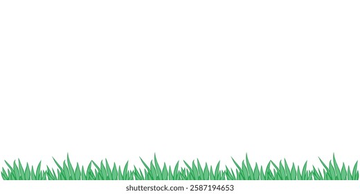 Vector green grass isolated on white background. Herbal Border, horizontal bottom edging, lawn panoramic landscape. Template, design element, illustration