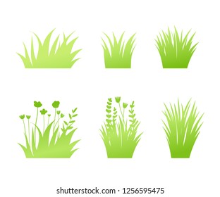 Vector green grass: natural, organic, bio, eco label and shape on white background