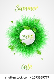 Vector green grass and orange. Summer sale banner.