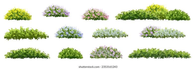 Vector of green grass or shrub isolated on white background,tree elevation for landscape concept,environment panorama scene,eco design,watercolor meadow for spring