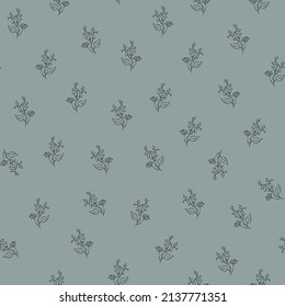 Vector green and gray illustration. Floral seamless pattern. Bouquet of wild flowers. Hand drawn flower field. Simple flowers. Flowering heads of field chamomile. Outline drawing.