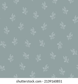 Vector green and gray illustration. Floral seamless pattern. Bouquet of wild flowers. Hand drawn flower field. Simple flowers. Flowering heads of field chamomile. Outline drawing.