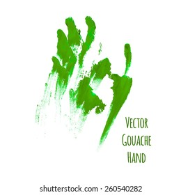 Vector green greased hand imprint of gouache