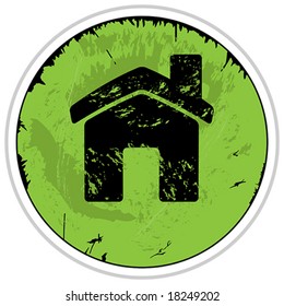 Vector Green Grunge House Button Icon