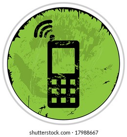 Vector Green Grunge Mobile Phone Button Icon