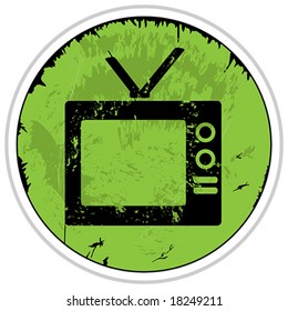 Vector Green Grunge Television Button Icon