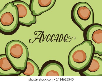 Vector Green Half Avocados Illustration with Title
