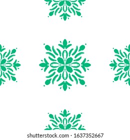 Vector green hand draw  mandala style seamless pattern design. Hand draw grunge flower ornament pattern background for print and textile, home decor and wrapping paper.