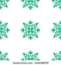 Vector green hand draw  mandala style seamless pattern design. Hand draw grunge flower ornament pattern background for print and textile, home decor and wrapping paper.
