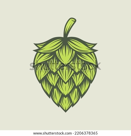 Vector Green Hand Drawn Cartoon Hop Design Element for Logo, Print. Hop with Outline in Vintage Retro Style
