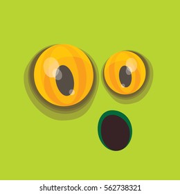 vector green hand drawn funny monster face. cartoon monster smiling face for kids background or greeting cards.