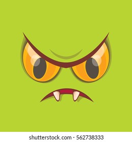 vector green hand drawn funny monster face. cartoon monster smiling face for kids background or greeting cards.