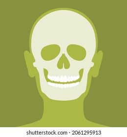 Vector green head with depicting skull and teeth.