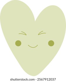 Vector green heart icon with eyes. Cute pink heart with a face. Shapes of love symbols on a white background. Valentine's Day set. Hearts are pastel, scandi colors. Stickers on social networks