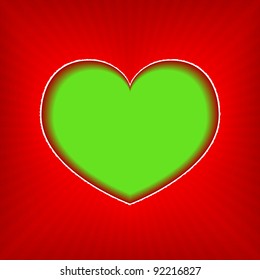 Vector green heart on a red striped background