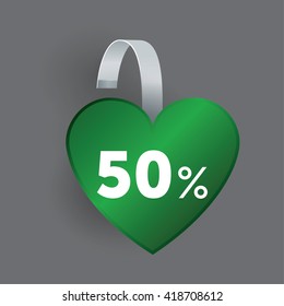 Vector green heart shape Wobbler with Transparent Strip Isolated on a grey Background