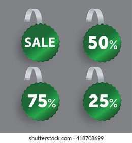 Vector green heart shape Wobbler with Transparent Strip Isolated on a grey Background