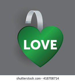Vector green heart shape Wobbler with Transparent Strip Isolated on a grey Background