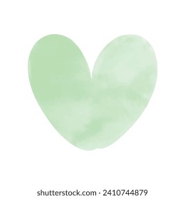 Vector green heart watercolor illustration on white.