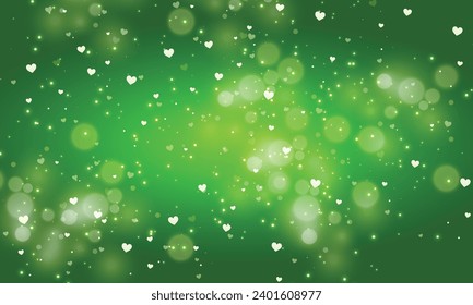 Vector green hearts glowing background design