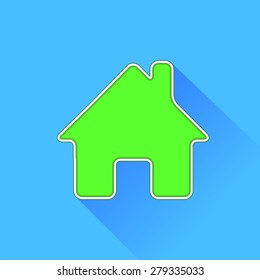 Vector Green Home Icon Isolated on Blue Background.