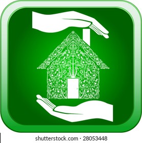 Vector of green home in open hands