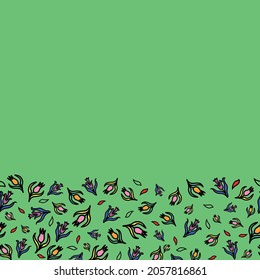 Vector Green horizontal border Turkish Tulips Flowers background pattern