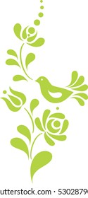 Vector green hungarian folk ornament and bird silhouette