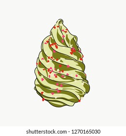 Vector of a green ice cream, possible pistachio or mint flavor. With caramel.