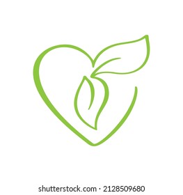 Vector green icon heart shape and leaf. Can be used for eco, vegan herbal healthcare or nature care concept organic logo design.
