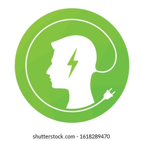 Vector green icon silhouette of a man in a circle with electric cable. Isolated on white background.