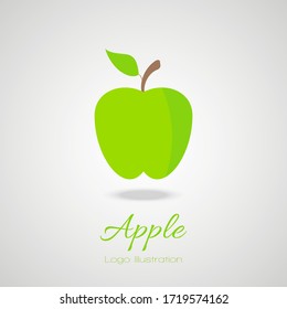 Vector Green illustration of delicious Apple Logo. Flat icon for apps and websites. Vector isolated illustration on grey background