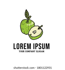 Vector Green illustration of delicious Apple Logo. Flat icon for apps and websites. Vector isolated illustration 