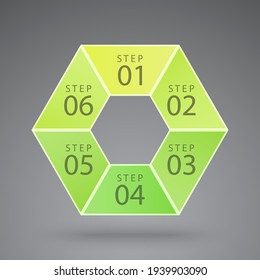 hexágono infográfico verde vector con 6 opciones o pasos
