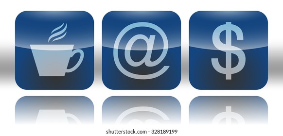 Vector green Internet cafe icon set | email symbol | dollar symbol