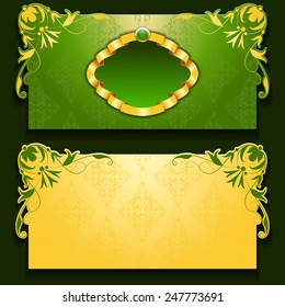Vector green invitation card with frame and filigree ornate, place for text