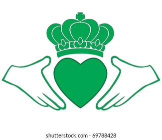 vector green Irish Claddagh, symbol of love, loyalty, and friendship