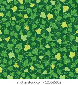 Vector Green Ivy Plants Seamless Pattern Background With Hand Drawn Elements