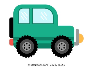 Vector green jeep car. Funny off-road automobile for kids. Cute vehicle clip art. Retro transport icon isolated on white background
