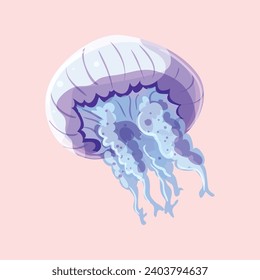 Vector green jellyfish swiming sealife animal on white