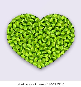 Vector Green Jumble Leaves Heart Shapes Design Element. Abstract Background Design