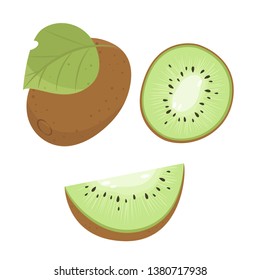 Vector green kiwi. Cartoon fruits set. Vegan, diet food.