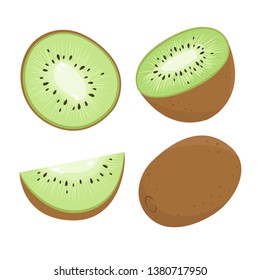 Vector green kiwi. Cartoon fruits set. Vegan, diet food.