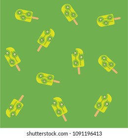 vector green kiwi Popsicle ice cream seamless background