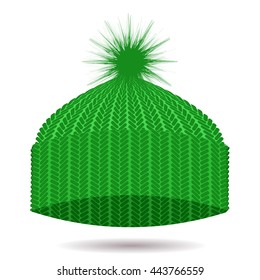 Vector Green Knitted Cap Isolated on White Background. Winter Hat