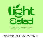 Vector Green label Light Salad. Unique Stylish Eco Font. Beautiful Alphabet Letters and Numbers set.