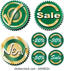 vector green labels for discount selling