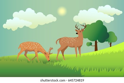 vector green landscape and the deer