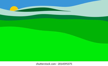 vector of green landscapes of mountains and sun